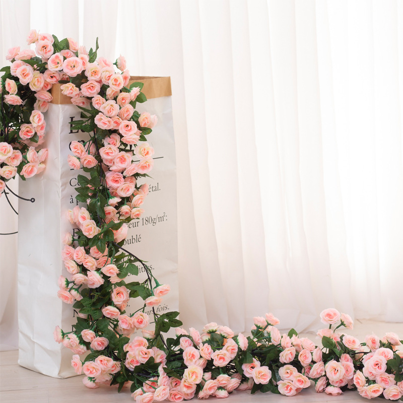 仿真藤条塑料玫瑰花藤装饰假花婚庆空调管道缠绕遮挡藤蔓悬吊式天