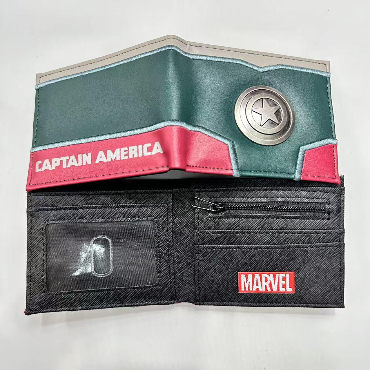 Monedero de metal de superhéroe Batman Spider-Man Capitán América Paquete de tarjeta de monedero de cuero de metal en relieve