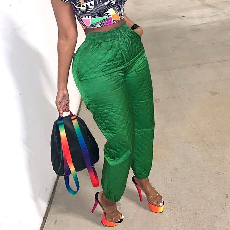 Vêtements pour femmes automne et hiver nouvelle couleur unie maille taille haute cravate jambe coton pantalon pantalons décontractés pour femmes_voghion.com