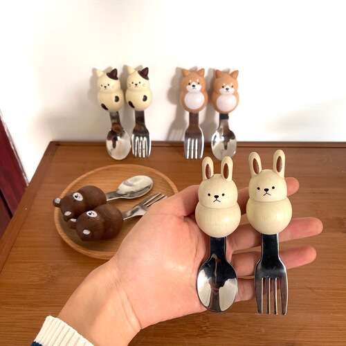 【Metallic Bamboo】Stainless Steel Fork and Spoon for Amazon One-Time Shipping Live Streaming Influencers Instagram Tableware Cartoon