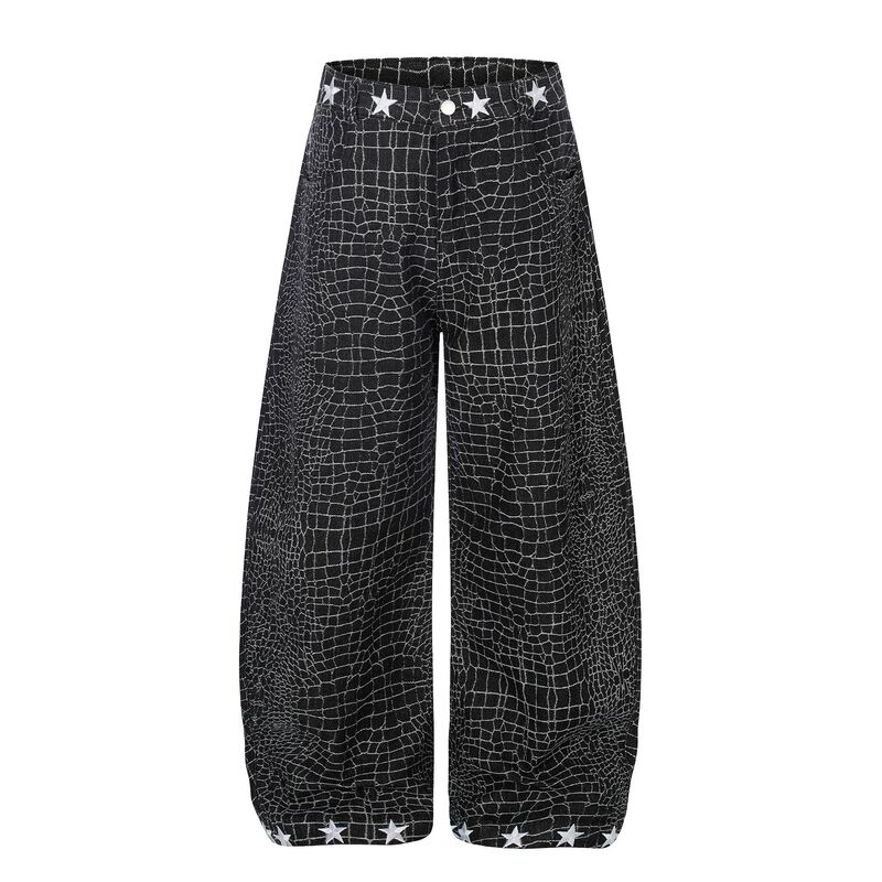 Qihong Clothing American Retro High Street Cool Design Crocodile Texture Men's Loose Casual Jeans Qihong Clothing American Retro High Street Cool Design Crocodile Texture Men's Loose Casual Jeans