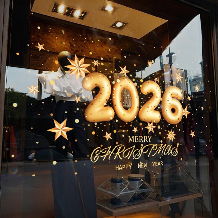 圣诞节玻璃装饰布置橱窗玻璃贴纸新年活动节日场景贴画窗花静电贴