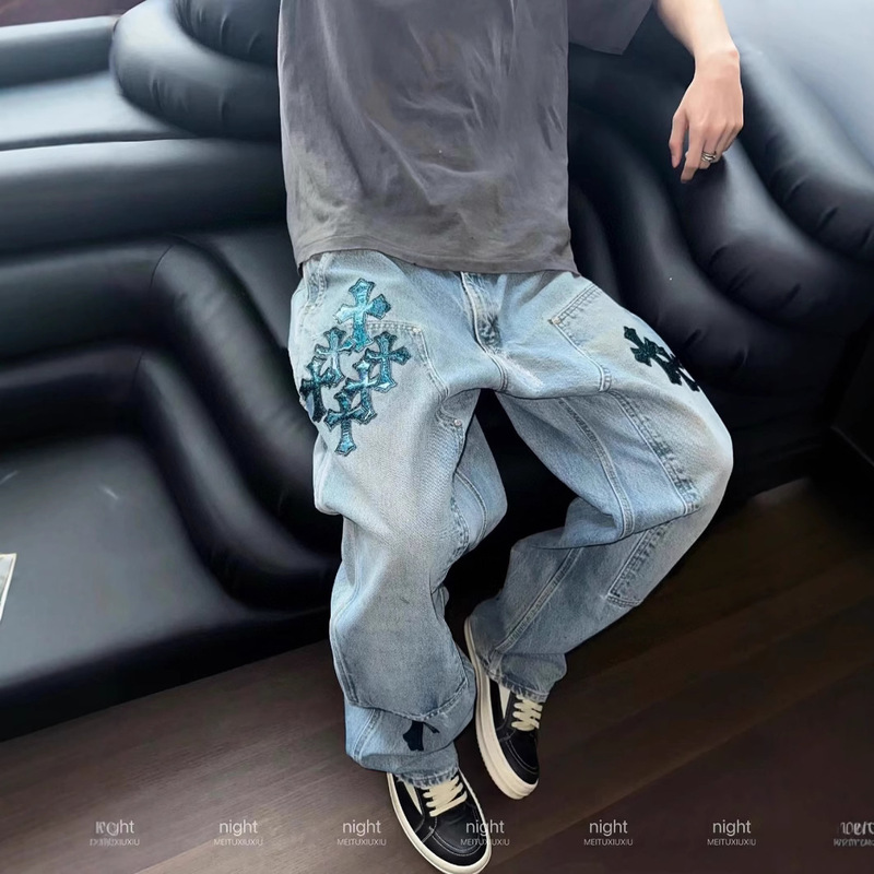 Ch Crowe Cross-Border Four-Season New Cross-Stitched Flash Leather Logging Jeans Couple Style One Piece