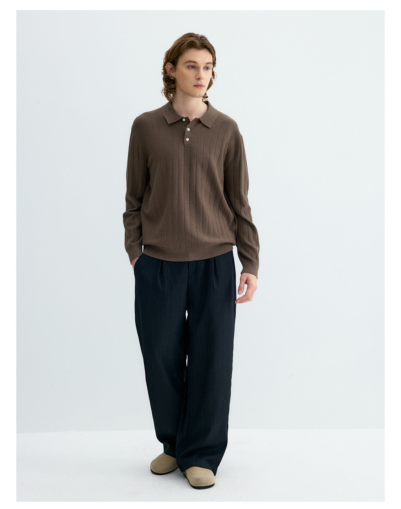 UNF 250g Ribbed Knit Polo Sweater