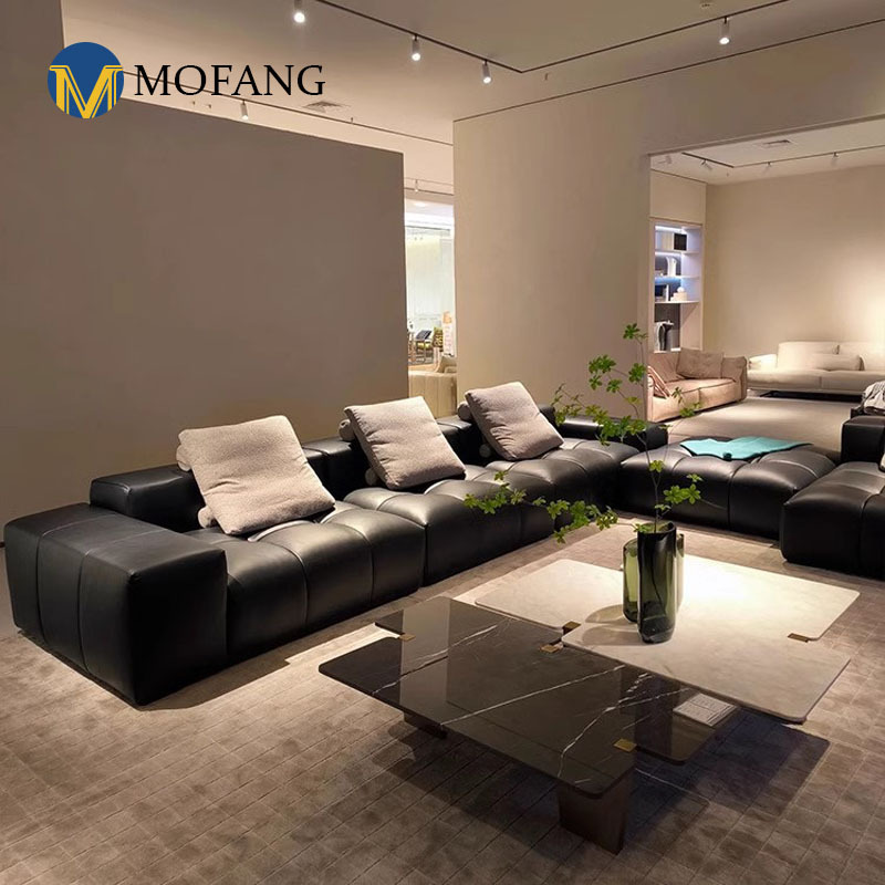 Italian minimalist genuine leather pixel sofa, top-layer cowhide puffy design&mdash;perfect for spacious living rooms and large apartments.