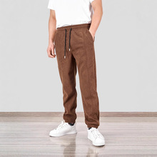 裤子男款春秋季宽松紧腰百搭纯色束脚长裤子男士时尚休闲裤男士潮
