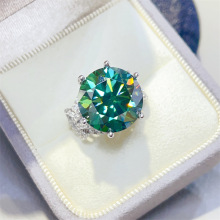 10克拉绿色莫桑石戒指欧美豪华女款大克拉跨境钻石戒子绿色火彩好