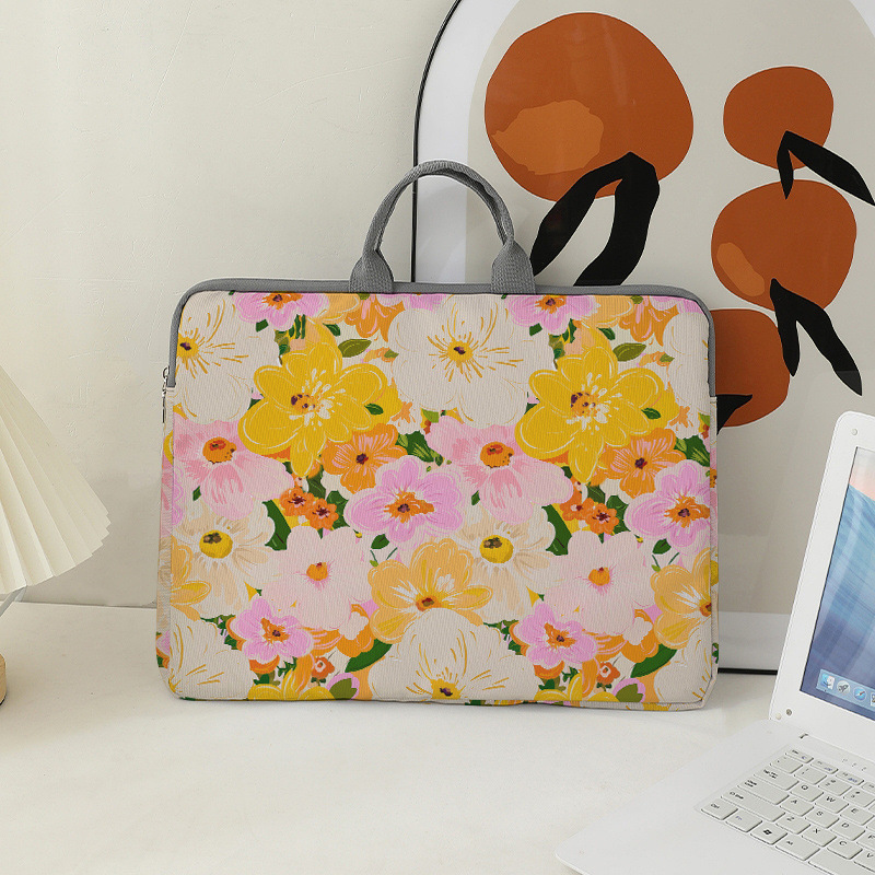 Amazon Simple Oil Painting Flower Laptop Bag Women's Portable High Sense Inner Polyester Factory Wholesale