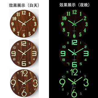 跨境专供圆形数字创意夜光发光挂钟卧室墙壁用简约木质时钟