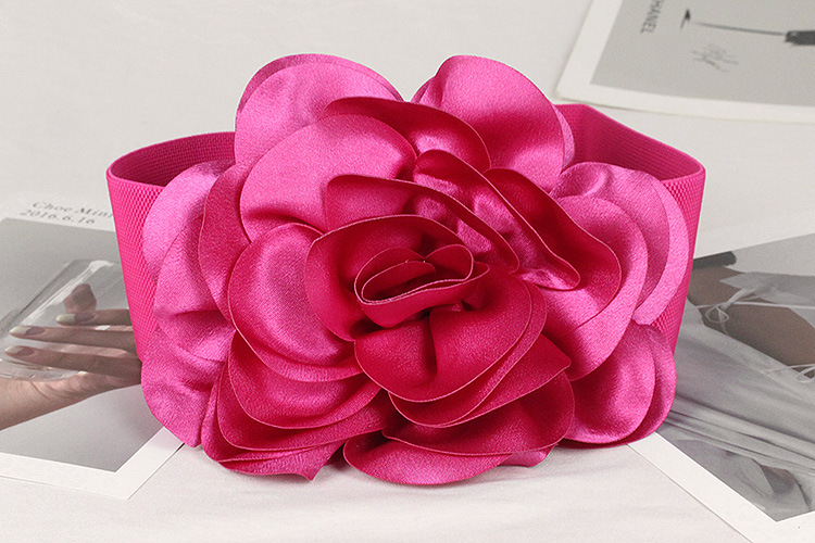 7.5cm Wide Waist Belt Women's Rose Versatile Elastic Waistband Fashionable Temperament Three-dimensional Large Flower Decoration Accessories_voghion.com