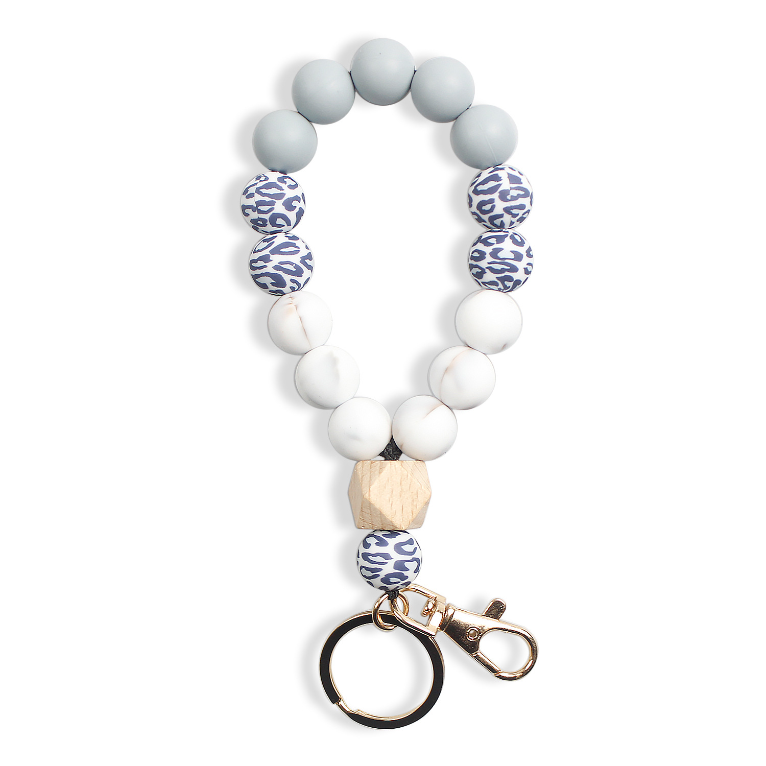 Pulsera de cuentas de silicona de color europeo y americano llavero Amazon pulsera de cuentas de estampado de leopardo de alta calidad pulsera llavero