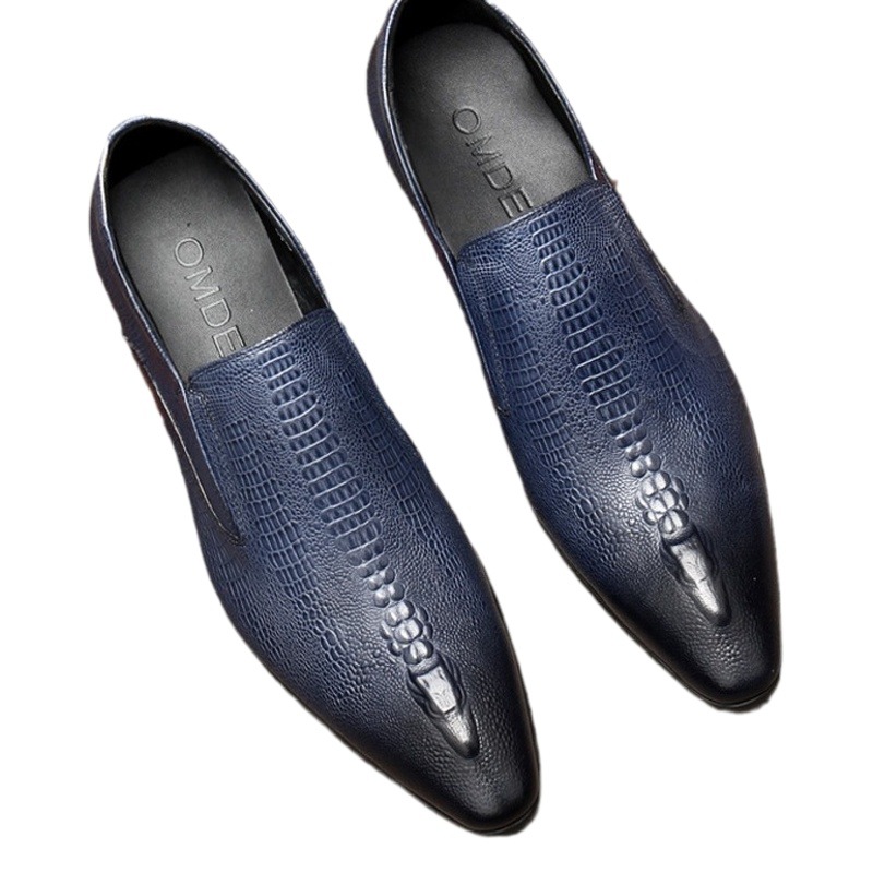 Zapatos de cuero transpirables con diseño de cocodrilo, zapatos formales de negocios para hombre, zapatos de cuero sin cordones de estilo británico de verano para novio image 1