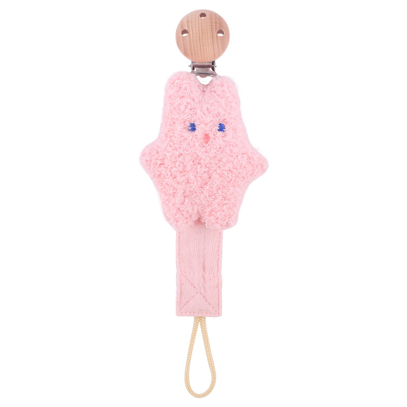 Nuevos suministros de bebé clip de chupete de haya animal de dibujos animados conejo León algodón lino con pezón cuerda chupete cadena