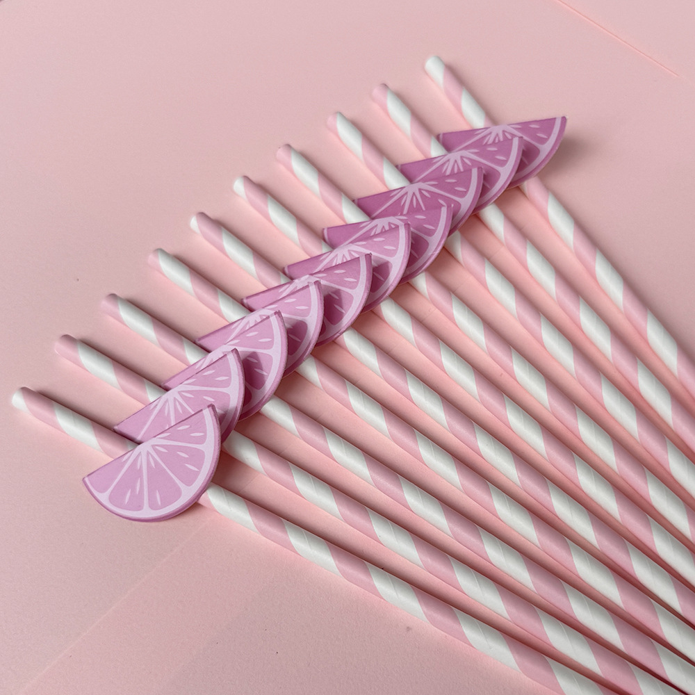Suministros para fiestas transfronterizas Pajitas de limón de frutas creativas Pajitas de papel desechables Pajitas de bebidas de jugo Spot al por mayor