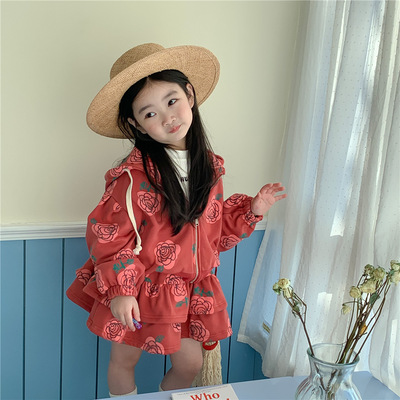 女童春装卫衣2023新款3017花朵卫衣套裙女孩带帽套装甜美两件套装|ms