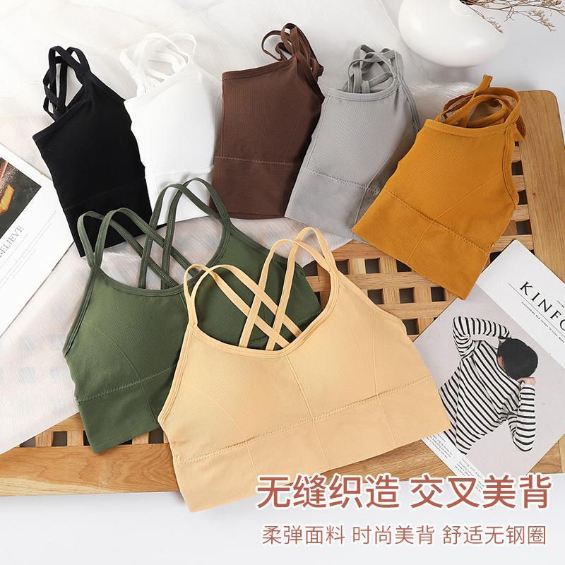 Popular Foreign Trade Seamless Cross-Back Large Size Women's Ribbed Anti-Exposure Breathable Camisole Bralette Popular Foreign Trade Seamless Cross-Back Large Size Women's Ribbed Anti-Exposure Breathable Camisole Bralette