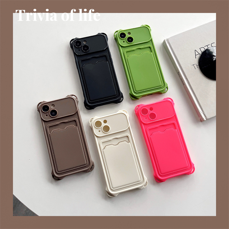 Solid Color Card Insertable Phone Case for Apple 15 iphone14pro Candy Color 13pro Crossbody 11 Strap 12