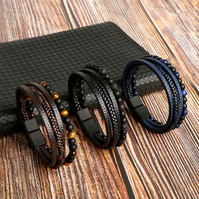 Hand-Woven Bracelets for Men, Natural Lapis Lazuli Obsidian Alloy Bracelets, Accessories, Jewelry for Women Manufacturers