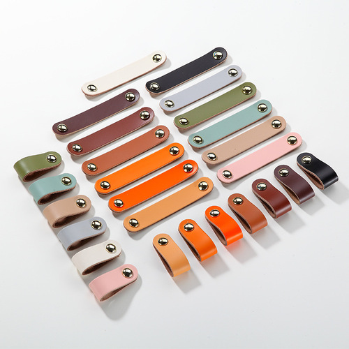 Factory Direct Sale Lightweight Luxury Leather Nordic Handle Cabinet Door Drawer Pulls Leather Children Anti-Collision Calfskin