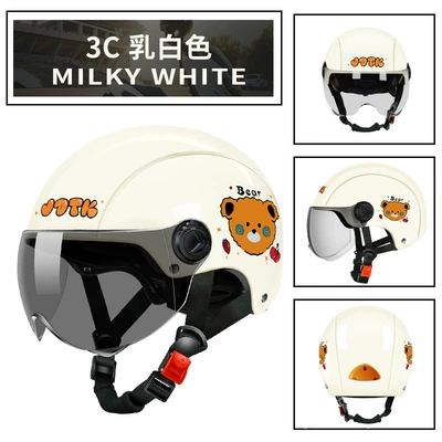 Four-Season Universal Motorcycle Helmet, Motosiklet kaskı (dəbilqə) - 3c-milky-white-bear-brown-short-mirror-free-size