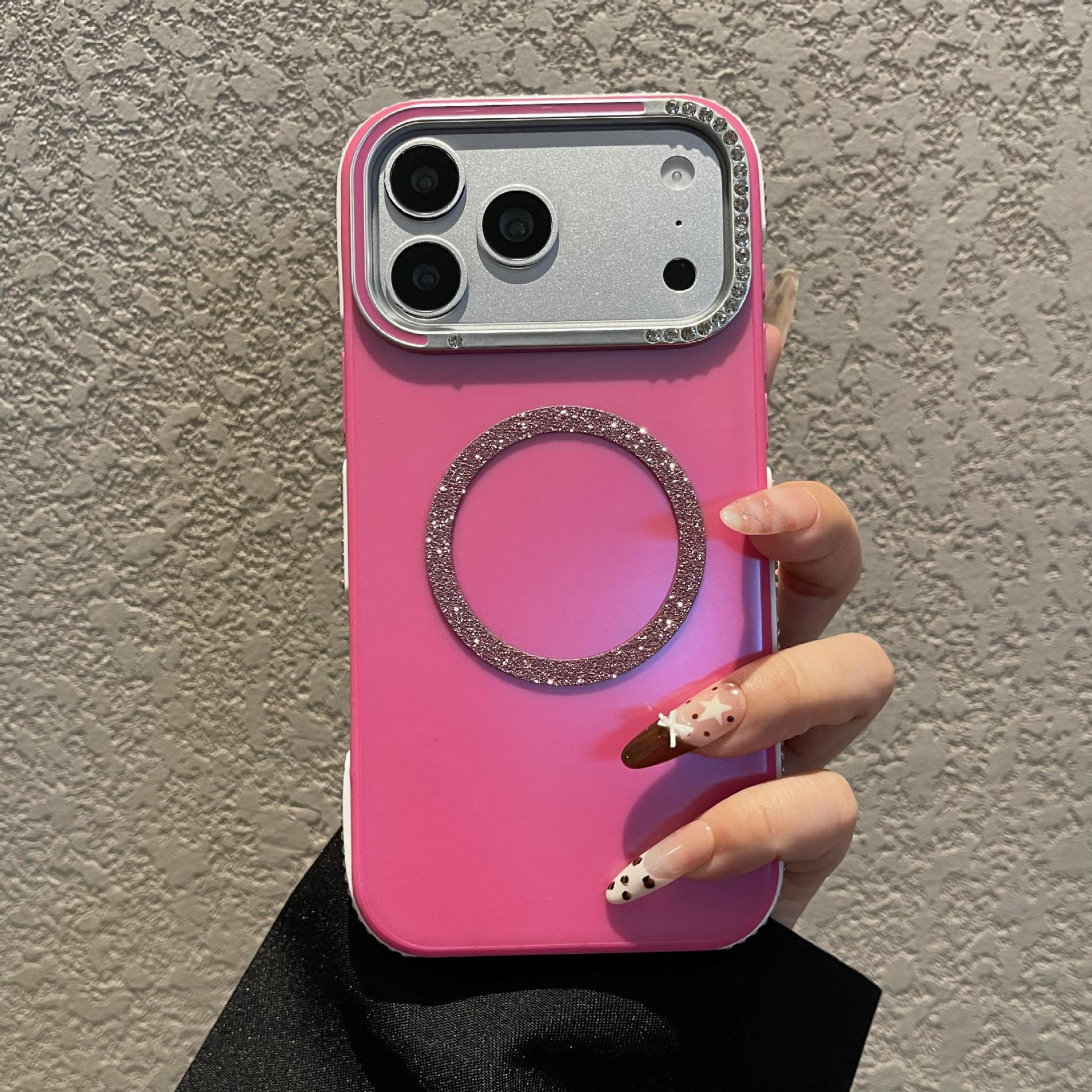 Rose Red Sparkling Diamond Phone Case Magnetic Protective Cover_voghion.com