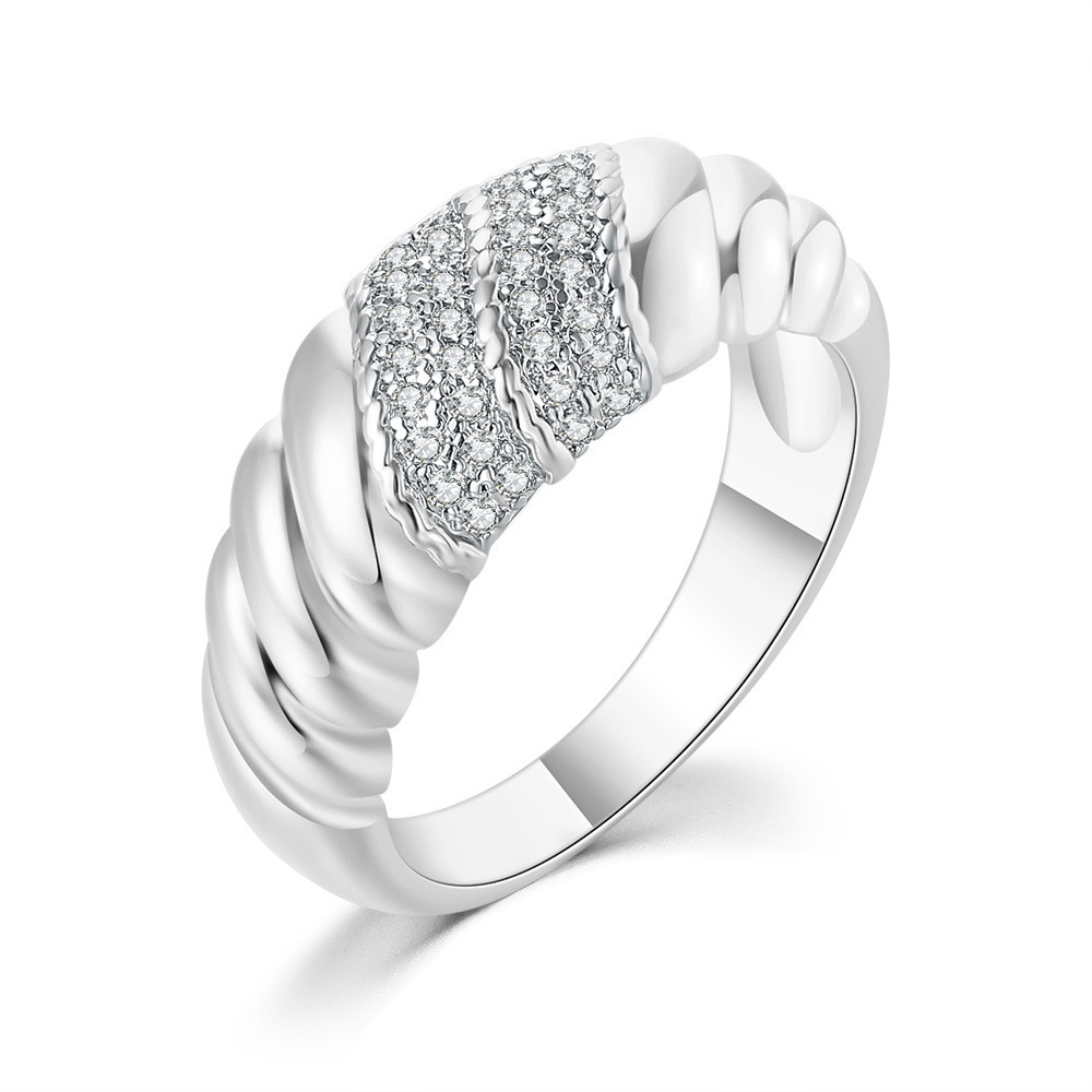 Fashion Waves Copper Plating Inlay Zircon Rings 1 Piece