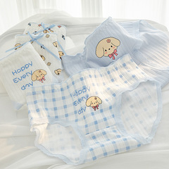 Blue cartoon cute dog women's underwear women's mid-waist pure cotton antibacterial crotch girl student briefs