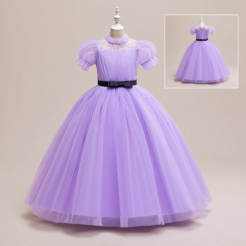 2024 nuevas niñas Vestido de manga burbuja princesa vestido de los niños anfitrión pasarela piano vestido de rendimiento vestido de estilo occidental