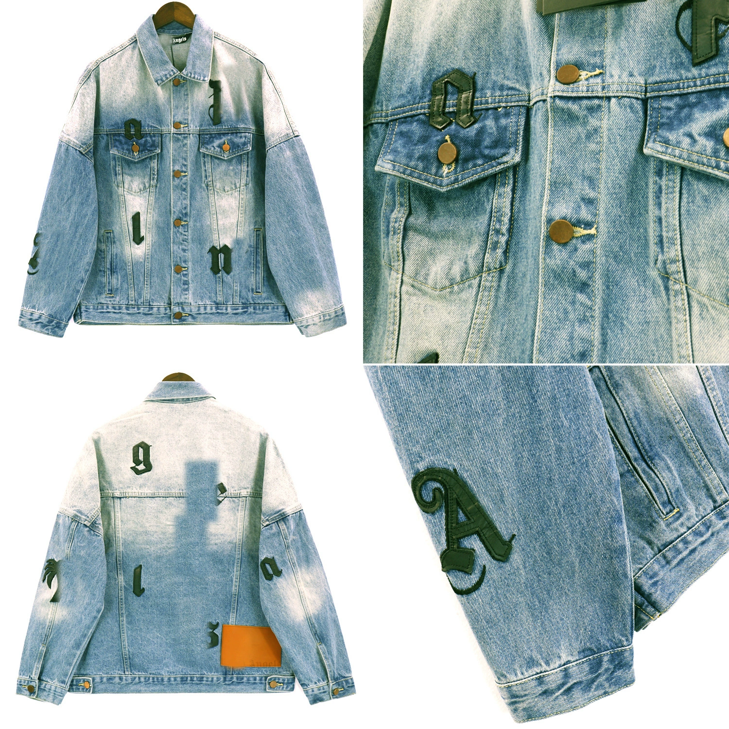 Антикварная выстиранная джинсовая куртка с вышитой надписью Palm Angel, Европейская и американская свободная винтажная мужская куртка с ангелами High Street