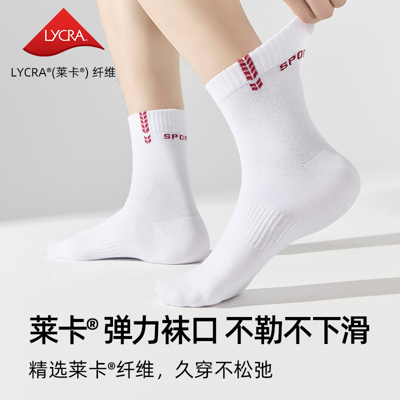 纯棉袜子男款秋冬季抑菌防臭运动中筒袜男抗起球无骨白色袜子定制|undefined