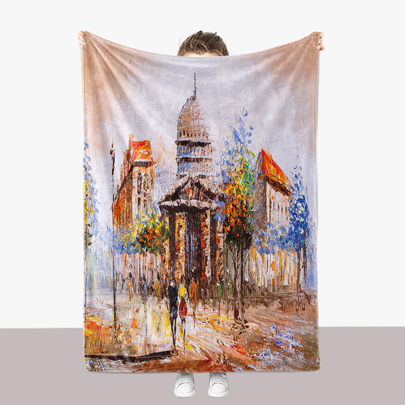 Abstrakte Ölgemälde-Landschaftsserie, Flanell, 3D-gedruckt, verdickte Sofadecke_voghion.com