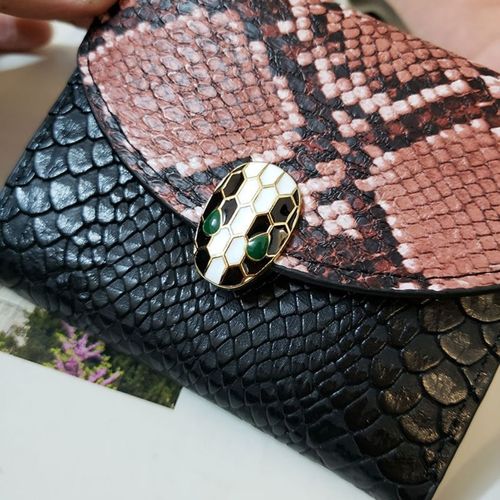 ins new stitching snake pattern wallet small wallet women's short European and American women's wallet fashion three-fold coin purse trend