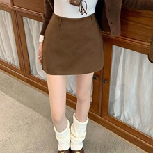 2025复古毛呢半身裙女秋冬新款高腰显瘦裙子防走光小个子气质短裙