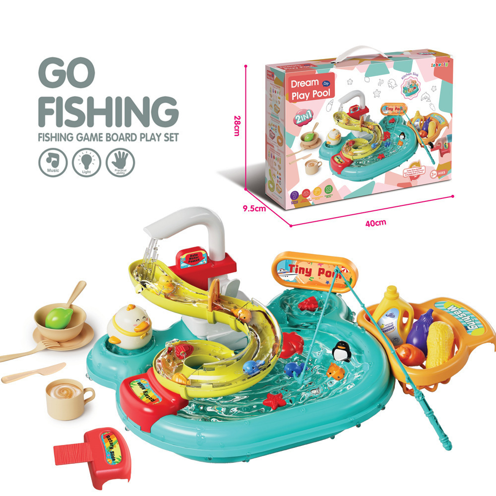 Lavadora de platos eléctrica transfronteriza para niños juguetes de pesca lavabo de verduras piscina de cocina juguetes de mesa de juego de agua