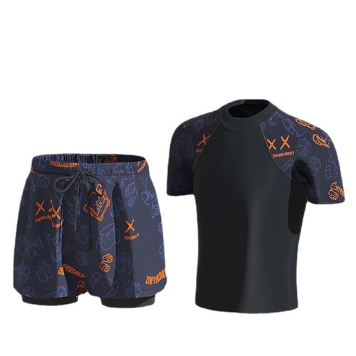 Men's swimsuit professional anti-embarrassment large size loose double-layer swimming trunks sun protection hot spring full body men's swimsuit suit