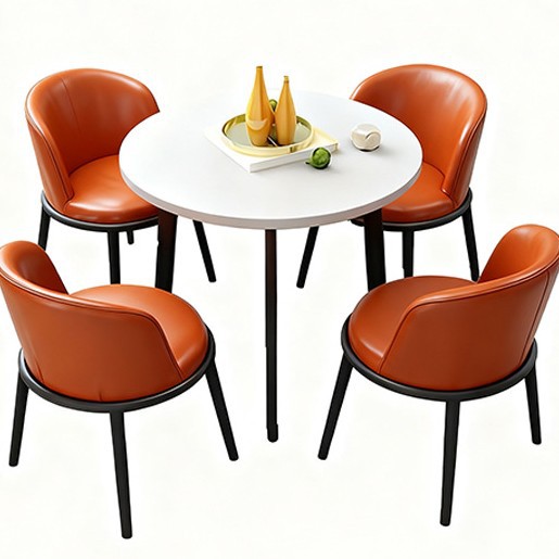 80 화이트 원형 테이블 + 오렌지 껍질 + 블랙 프레임