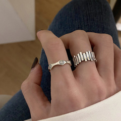 Korean Retro Smiling Wave Fence Ring for Women 925 Silver European and American Minority Simple Open Student Ring Finger Trend