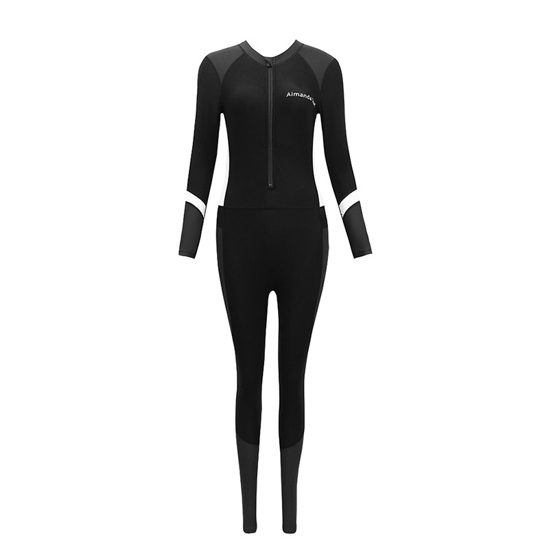 New Women's One Piece Swimsuit Long Sleeved Quick Drying Conservative Slimming Jellyfish Sunscreen Pants For Snorkeling_voghion.com