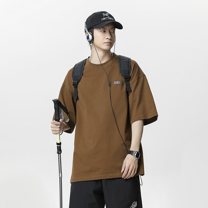 Outdoor Casual Short-Sleeved T-Shirt Men's 2025 Summer New Pure Cotton Loose Couple Half-Sleeved Retro Embroidered T-Shirt Q