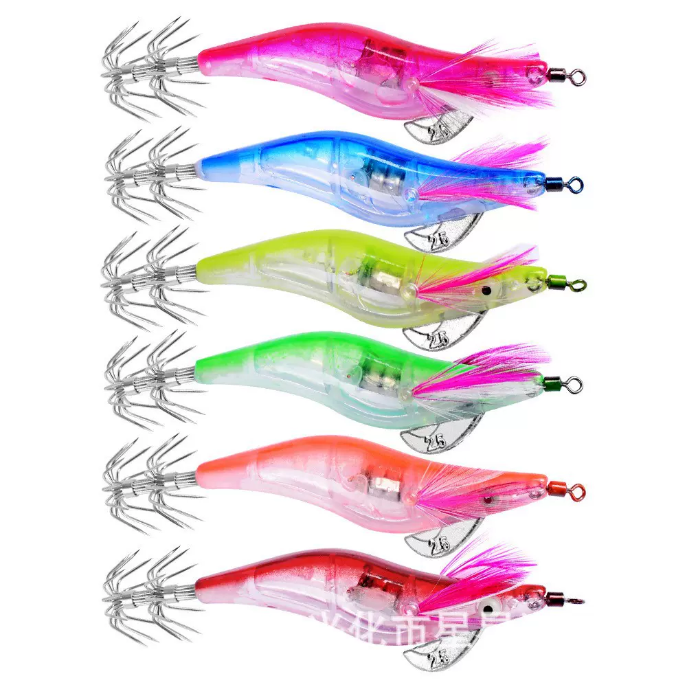 电子虾盒装夜光鱿鱼虾假饵批发2.5 /3.0 /3.5夜光虾鱼饵电子虾木