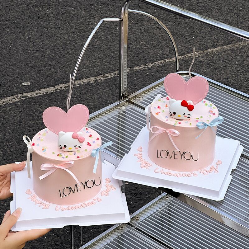 网红七夕情人节KT猫蛋糕装饰摆件情侣节日告白LOVE you亚克力插件|undefined