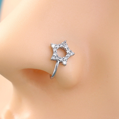 Amazon Cross-Border Piercing Fake Nose Pin Copper-Inlaid Zircon Star Love Nose Pin Leaf Irregular Nose Ring Nose Ornament