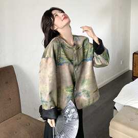 青绿山水国风新中式皮衣外套女2026秋装新款小众高级感皮夹克上衣