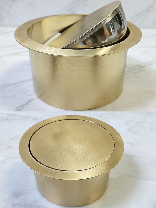 Embedded Titanium Lid Flip-Top Cover 304 Stainless Steel Countertop Built-In Integrated Trash Can Round Stainless Steel