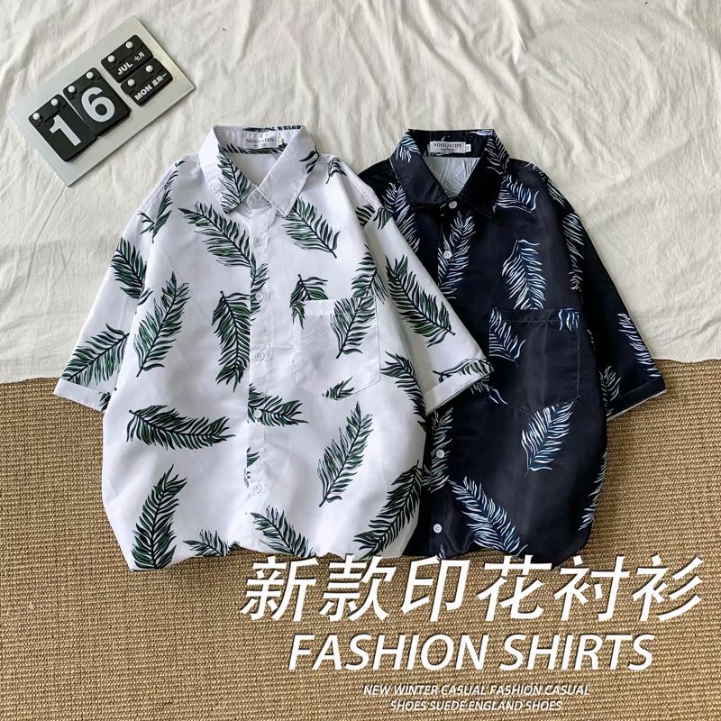 Cross-border Fashion Tropical Leaf Short-sleeved Printed Shirt Men's Shirt Short-sleeved Shirt Men's Hawaiian Shirt Men's Clothing