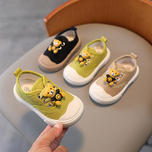 Children's Canvas Shoes Slip-on Baby Shoes Autumn Kindergarten Indoor Shoes Bear Soft Bottom Explosive Two-Stage Toddler Shoes