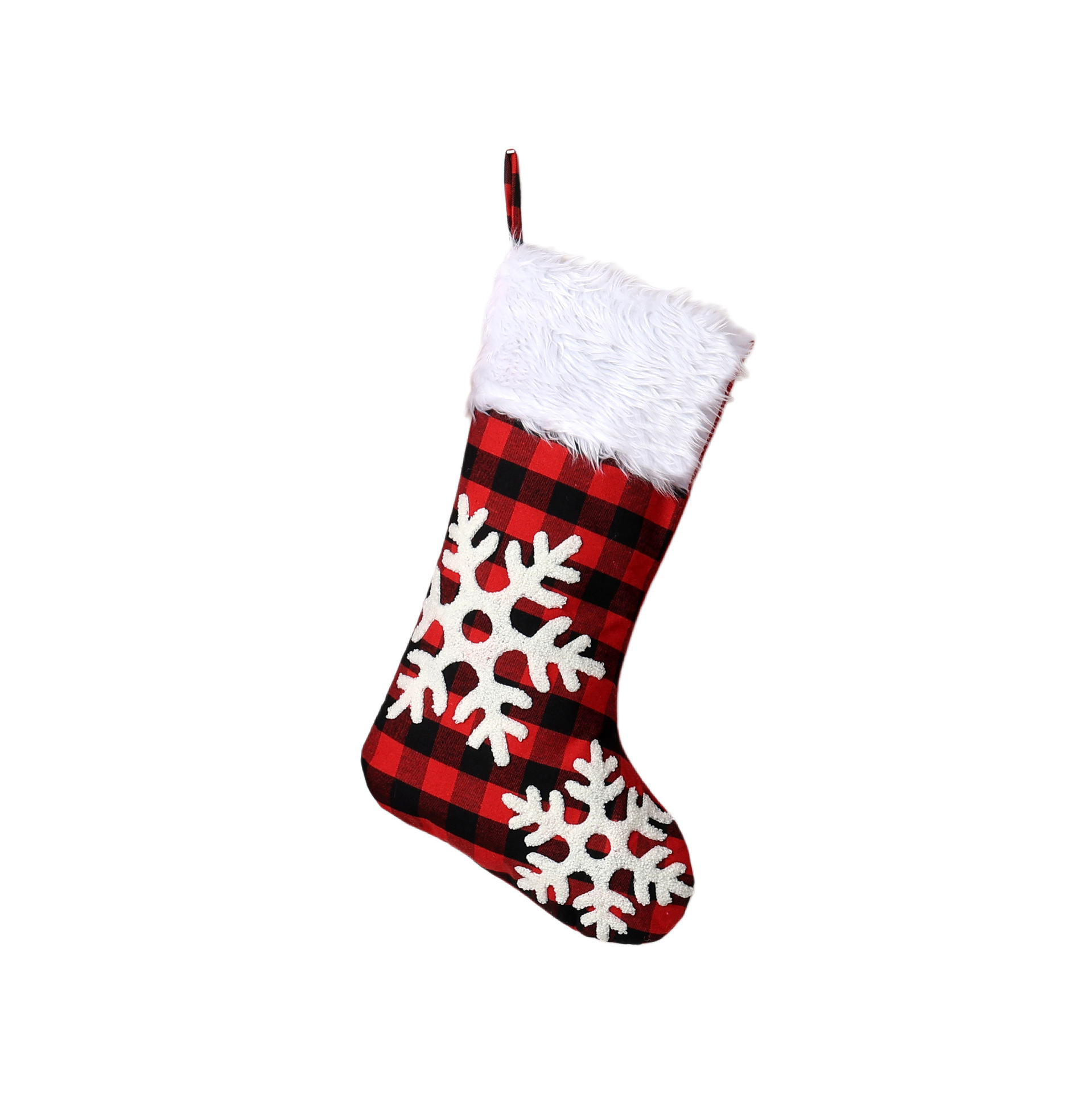 Décorations de Noël chaussettes de Noël transfrontalières à carreaux rouges et noirs flocon de neige chaussettes de Noël pendentif cheminée décoration de fête