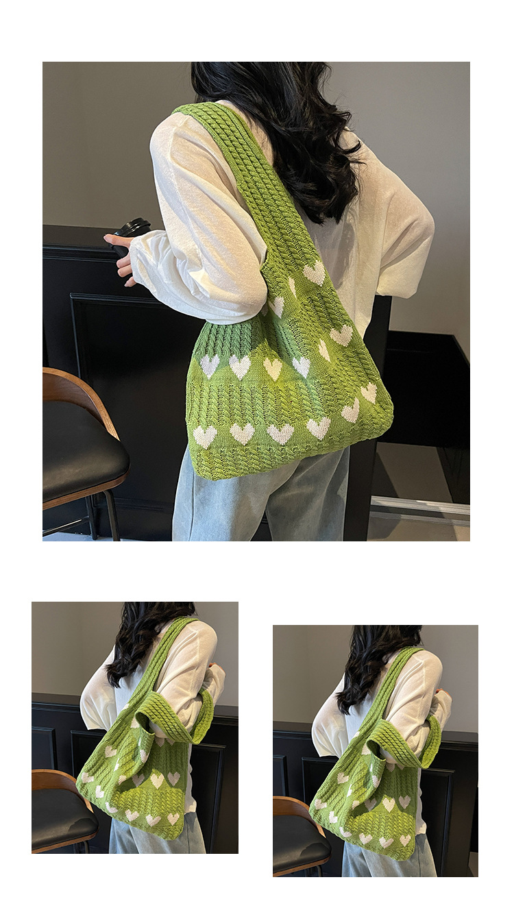 Exquisite Heart-shaped Knitted Women's Shoulder Handbag Shopping Bag_voghion.com