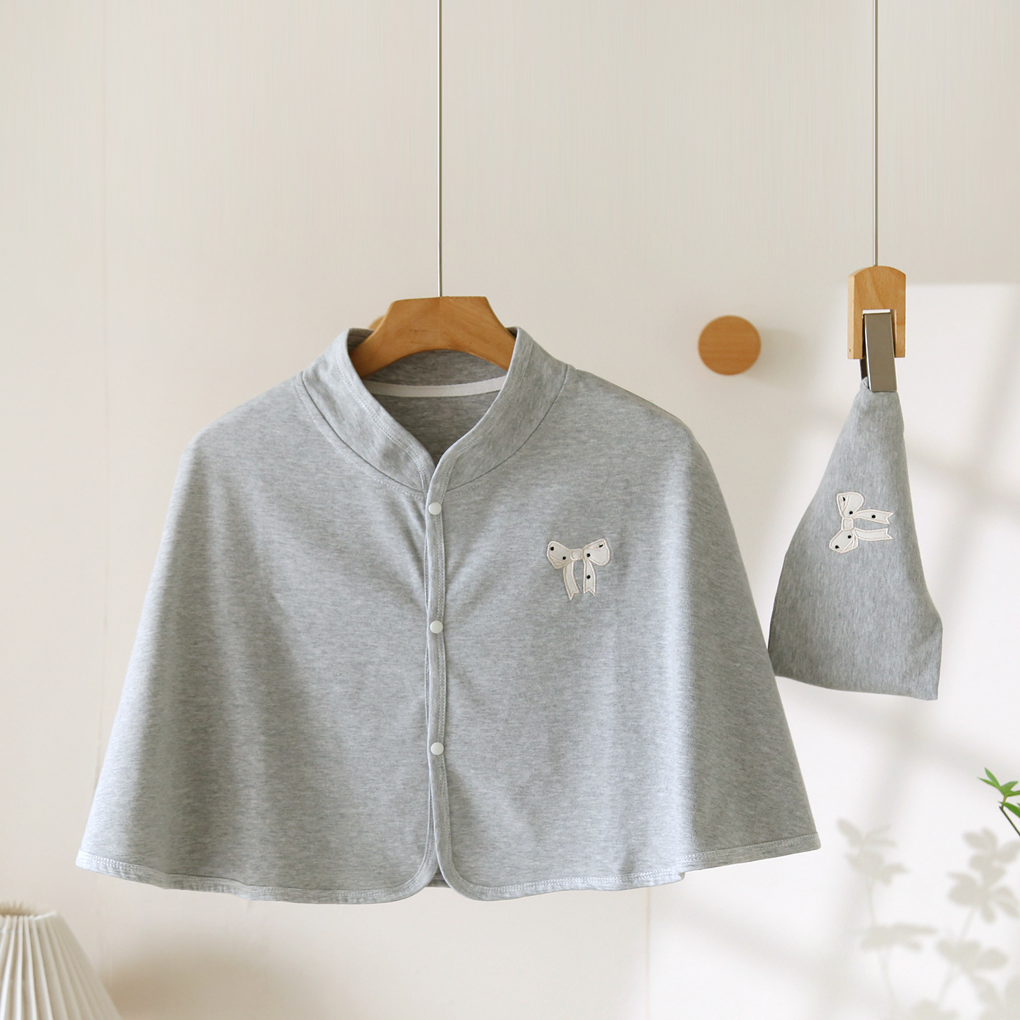 [thin cotton shawl + headband combination] gray bow / One size fits all ( 45-80kg )