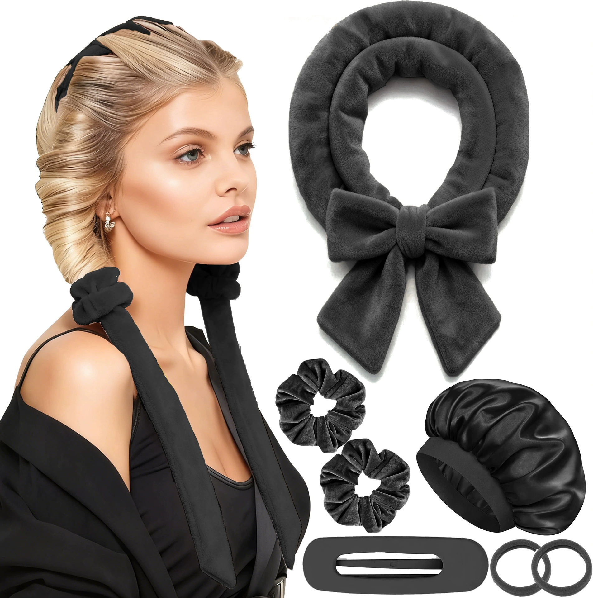 Harmless soft curly hairgrip with bow, (Cross-border trading), no hair damage, high-quality style
